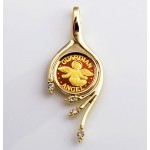 14KT GOLD DIAMOND PENDANT with 24KT GOLD GUARDIAN ANGEL COIN